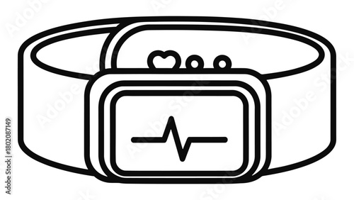 Fitness band icon with heart rate monitor display, daily activity tracker for health and wellness. Vector
