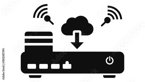 Internet of things gateway aggregating local data traffic to cloud computing network system icon Vector