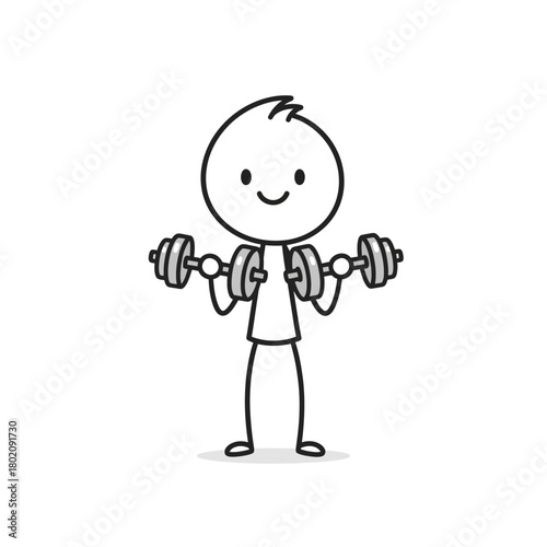 A simple stick figure lifting weights, demonstrating exercise and fitness.