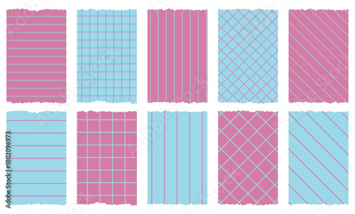 Wallpaper Mural Set of blue and pink washi tapes with patterns isolated on white. Tapes collection in vector. Pieces of decorative tape for scrapbooks. Torn paper. Lines, cell Torontodigital.ca