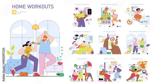 Home Workouts Vector Illustration Pack with Activities
