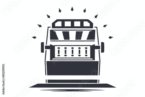 Simple black and white pixelated slot machine sits against a plain background