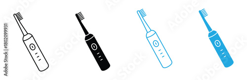 Electric Toothbrush Silhouette and Line Icon Set. Daily Oral Hygienic Black and Color Sign. Tooth Care Symbol. Dental Hygiene Electrical Accessory Pictogram Collection. Isolated Vector Illustration.