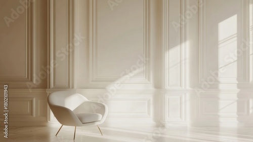 Elegant Room Sunlit Chair White Walls.