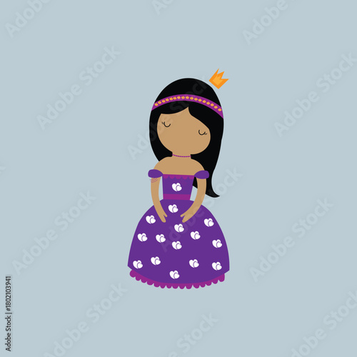 Cute Little Princess in Purple Dress – Cartoon Illustration