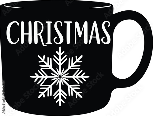 Christmas mug with snowflake silhouette on white background