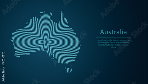 Australia map contour with abstract circular line pattern