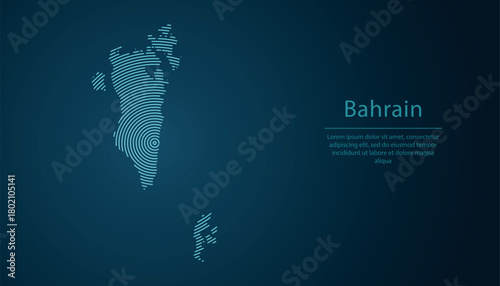 Bahrain map contour with abstract circular line pattern