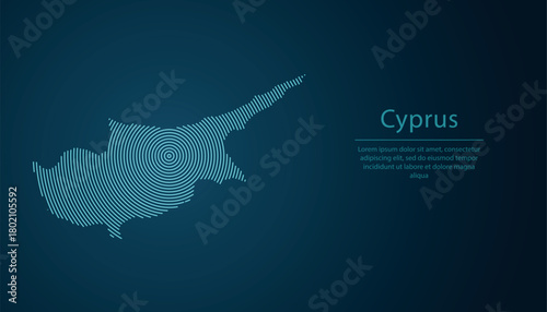 Cyprus map contour with abstract circular line pattern