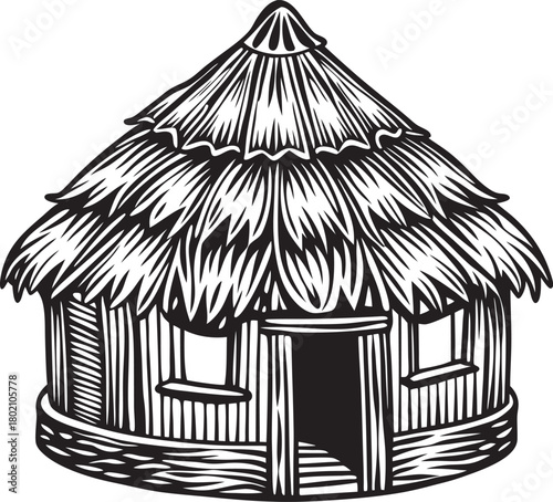 Thatched hut silhouette vector art  2
