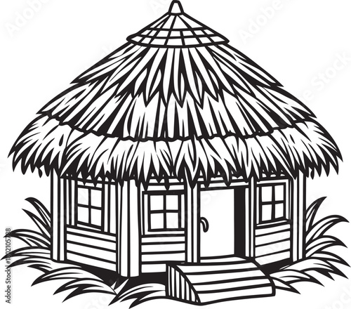 Thatched hut silhouette vector art 
