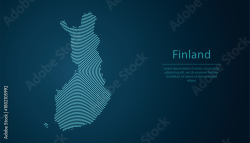 Finland map contour with abstract circular line pattern