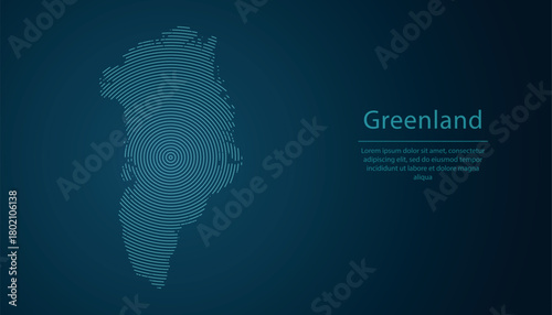 Greenland map contour with abstract circular line pattern