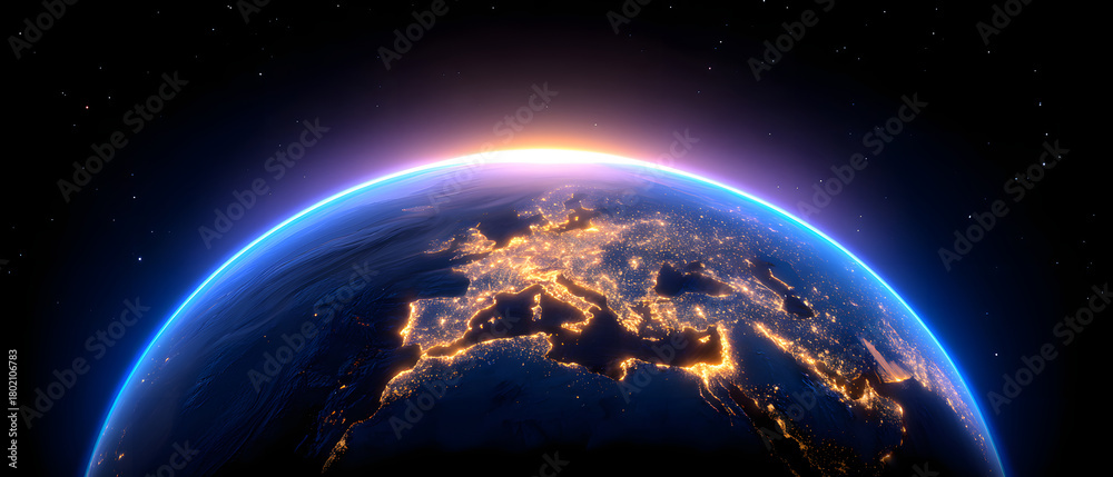Fototapeta premium Blue Earth night view from space