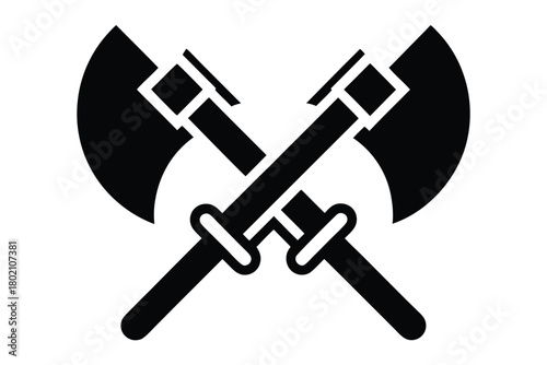 Two black double headed axes crossed, suggesting medieval weaponry or a symbol