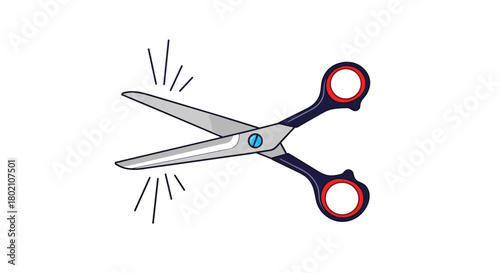 A colorful illustration of open scissors with small paper scraps falling around them, suggesting cutting or crafting activities.