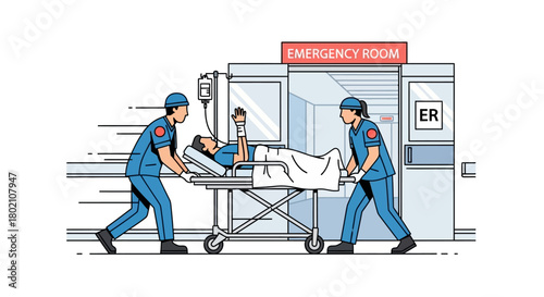 paramedic, patient, gurney, emergency, room, hospital,