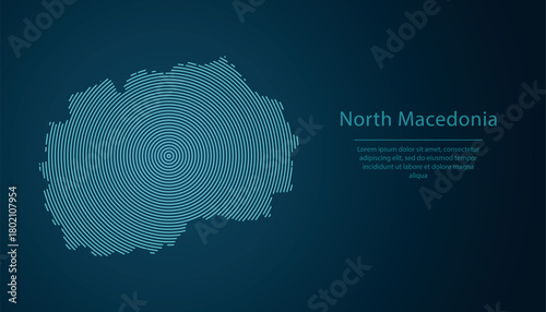 North Macedonia map contour with abstract circular line pattern