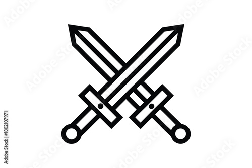 Two black outlined swords are crossed, creating a bold and minimalist with a transparent background