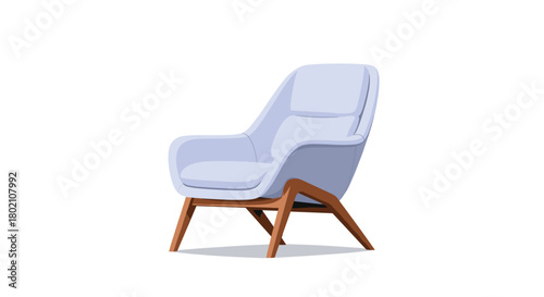 A modern, light blue armchair with wooden legs is presented in a minimalist studio setting, offering a comfortable and stylish seating option for contemporary interiors.