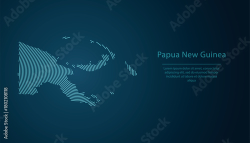Papua New Guinea map contour with abstract circular line pattern