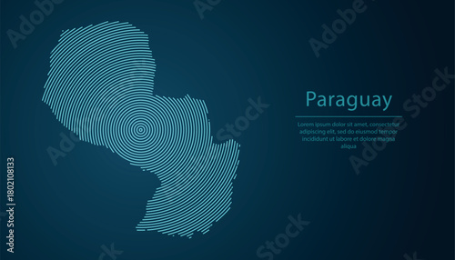 Paraguay map contour with abstract circular line pattern