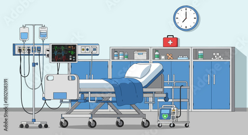 hospital, room, modern, medical, equipment, patient, bed, vital, signs, monitor
