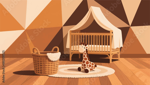 Illustration Of A Baby Room With A Zebra Doll And A Basket Vector Design Template