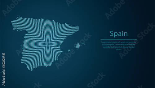 Spain map contour with abstract circular line pattern