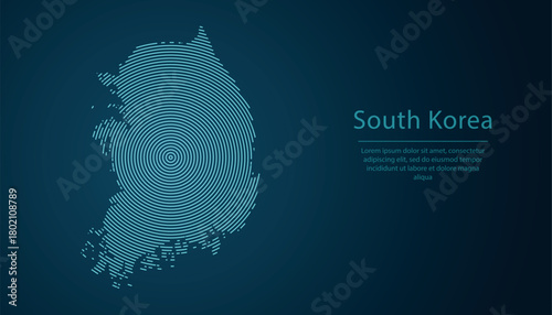 South Korea map contour with abstract circular line pattern