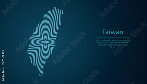 Taiwan map contour with abstract circular line pattern