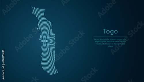 Togo map contour with abstract circular line pattern