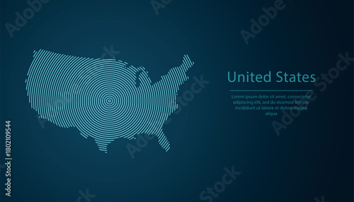United States map contour with abstract circular line pattern