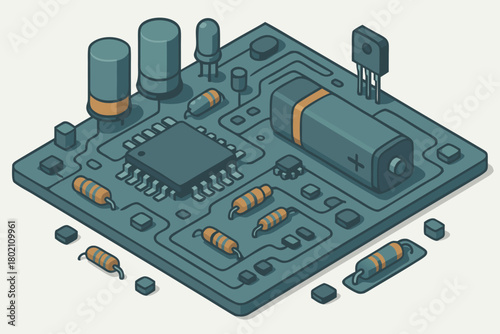 Detailed circuit board illustration for technological innovation and electronic design projects
