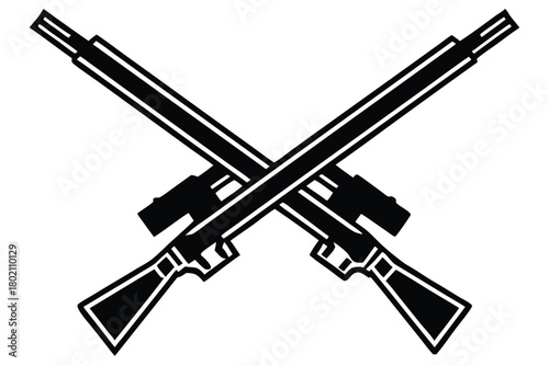 Two classic black sniper rifles intersect on a white background in a bold pattern