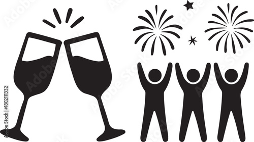 Celebration with champagne toast and fireworks display