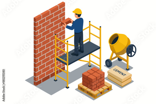 Craftsman expertly laying bricks to build a sturdy wall with precision, showcasing construction and building trades