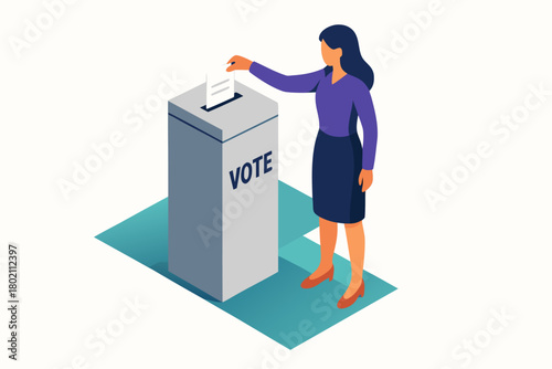 Empowered woman casting vote in election box, demonstrating civic duty and exercising democratic rights for change