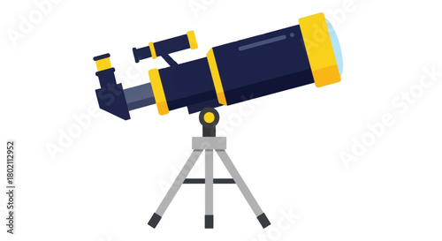A colorful illustration of a telescope on a tripod stand