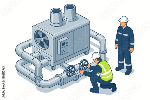 Skilled engineers maintain industrial water cooling system for peak performance and safety, ensuring operational efficiency