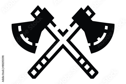 Two crossed black lumberjack axes create a striking, bold, and formidable design