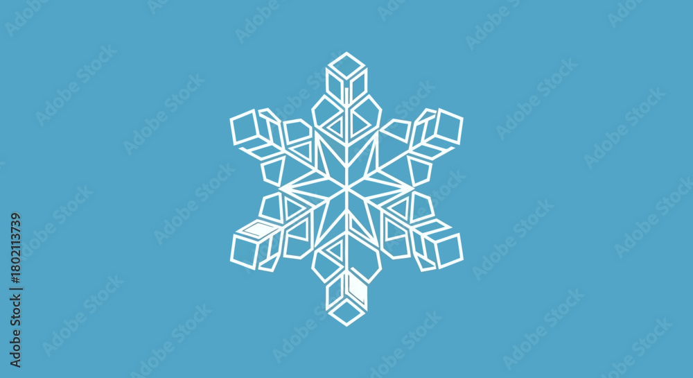 Fototapeta premium Geometric Snowflake on Blue Background Winter Design