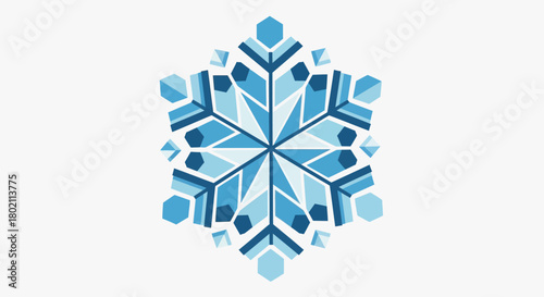 Stylized Geometric Snowflake Illustration with Blue and White Hues