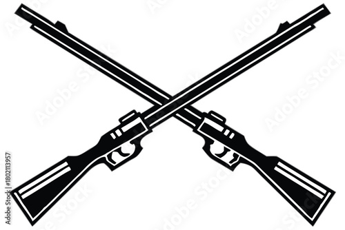 Two crossed black oldfashioned rifles create a striking, classic on transparent background