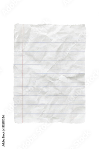 A4 crumbled and torned notebook paper isolated on transparent background.