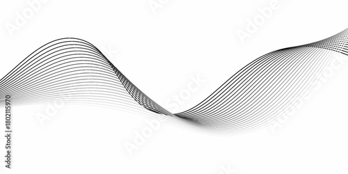 Flowing dots particles wave pattern black isolated on white background. Vector in concept of technology, science, music, modern. vector