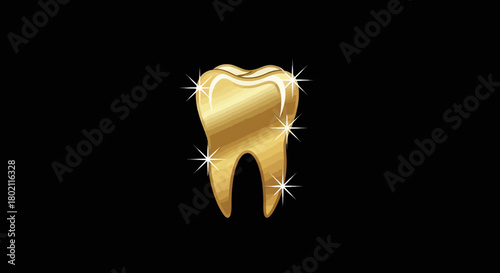 Shiny golden tooth with sparkling highlights on, representing dental health or valuable tooth