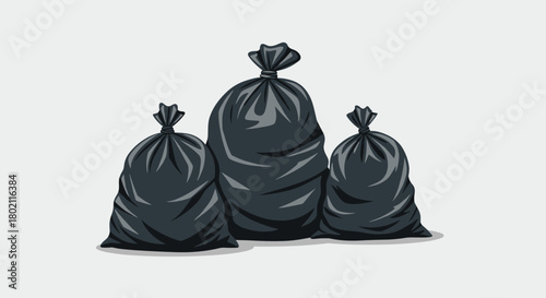 Three black trash bags are piled together on a light gray background, representing waste disposal and environmental concerns.