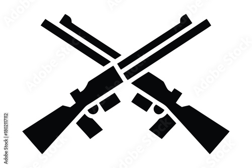 Two crossed rifles create a striking black silhouette over a clean white background