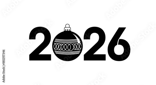 A stylized representation of the year 2026 with a Christmas ornament replacing the zero.